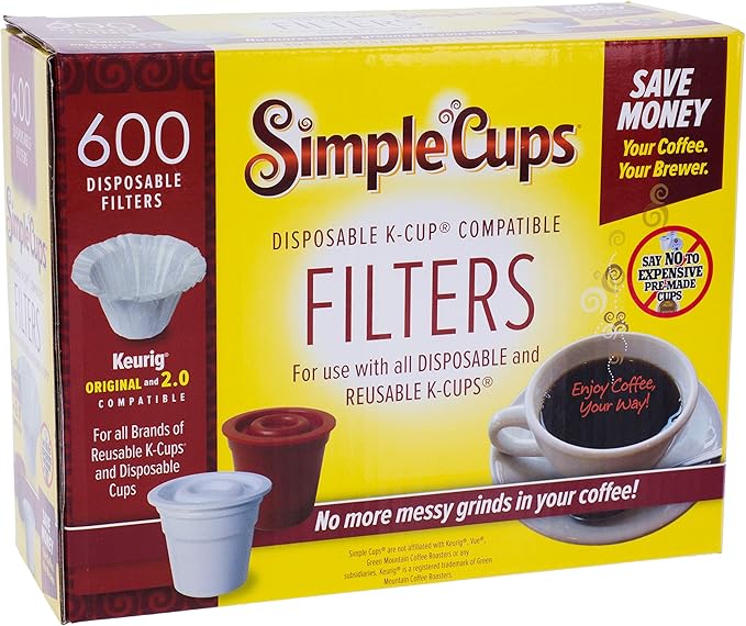 Disposable Paper Coffee Filters 600 count - Compatible with Keurig, K-Cup machines & other Single Serve Coffee Brewer Reusable K Cups - Use Your Own Coffee & Make Your Own Pods - Works with All Brands