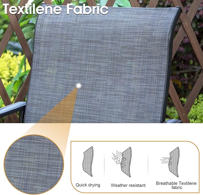 PHI VILLA 5 Piece Patio Bar Set, High Top Outdoor Dining Table and Chairs with Swivel Bar Stools (Gray) & Wood-Like Steel Rectangle Bar Table for Yard, Deck, Garden and Kitchen