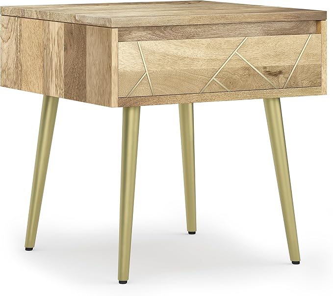 SIMPLIHOME Jager Mid Century - Contemporary 22 inch Wide Metal Side Table in Natural for the Living Room and Bedroom