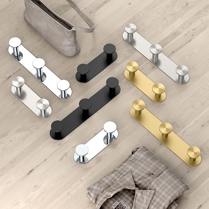 Gatco 1282MX Modern Decor Wall Hook. Coat Hat Towel Robe Hook. for Entryway, Living, Kitchen, Bathroom, Bedroom. 3-Hook. Sturdy Matte Black on Premium Brass.