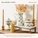 Load image into Gallery viewer, MACKENZIE-CHILDS Enamel Tea Kettle, Stylish Tea Kettle for Stovetop, Grey-and-White Sterling Check, 2 Quarts