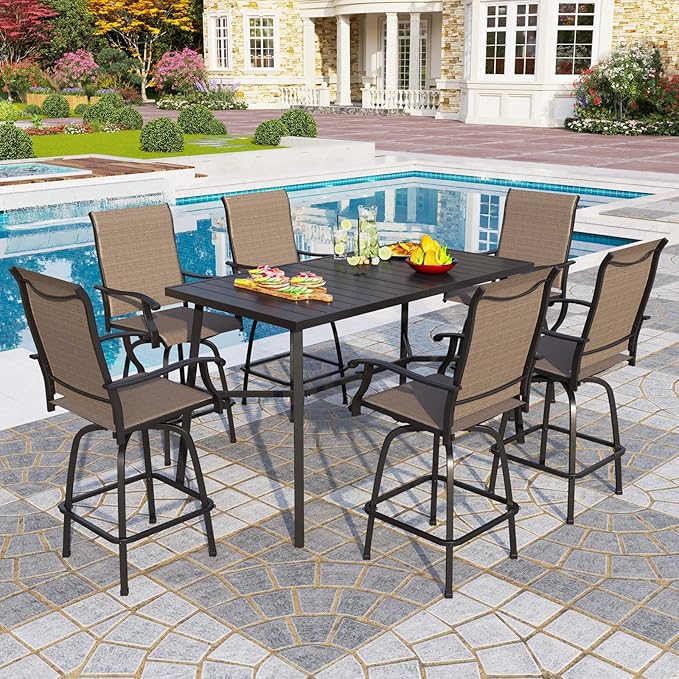 PHI VILLA Outdoor Patio Bar Dining Table for 6, 40" High Top Rectangle Metal Steel Table with 1.97" Umbrella Hole for Garden, Yard and Deck, Black