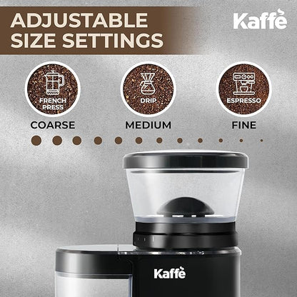 Kaffe Electric Burr Coffee Grinder (5.5oz) w/Adjustable Coarseness Settings - Flat Burr - [New Upgraded Motor ] - Precision Coffee Bean Grinder for Home Use - Black