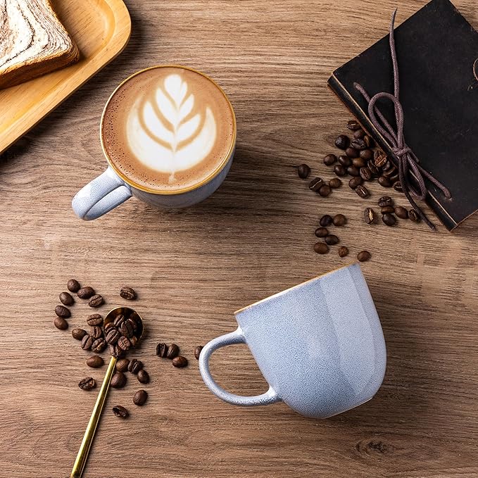 AmorArc 12oz Coffee Mugs, Ceramic Coffee Mugs set of 4 for Man, Woman, Dad, Mom, Modern Coffee Mugs with handle for Latte/Cappuccino/Milk/Cocoa. Dishwasher&Microwave Safe, Blue-Reactive Glaze