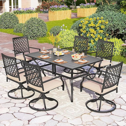 PHI VILLA Outdoor Metal Swivel Chairs Set of 2 Patio Dining Chair with Cushion Furniture Set for Garden Backyard Bistro, Small Grid, Black
