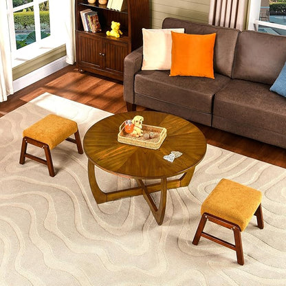 LEEMTORIG Round Wood Coffee Table, Mid Century Modern Round Walnut Coffee Tables for Living Room, 33.5" Dia. Circle Drum Coffee Table with Cross Legs, Easy Assembly, Brown Walnut KFZ-3223