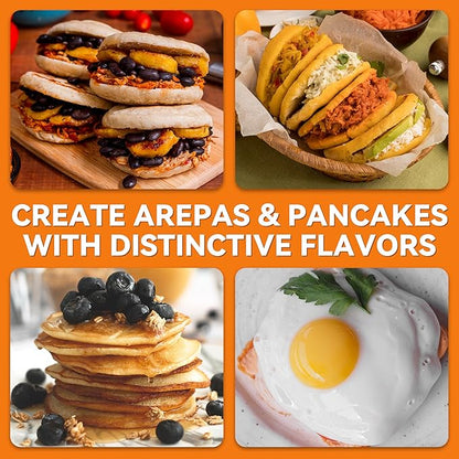 Baker's Friend Electric Arepas Maker with Browning Control, Mini Pancakes Maker, Pancake Maker Pan, Tostiarepa, Makes Arepas, Corn Patties, Mini Pancakes, Breakfast Sandwiches, Fried Eggs, Graphite