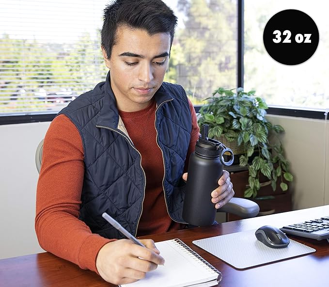 MIRA 32 oz Insulated Water Bottle - Stainless Steel Sports Flask with 2 Lids (Straw & Handle) - Cold Drink Thermo - Hawaiian Blue