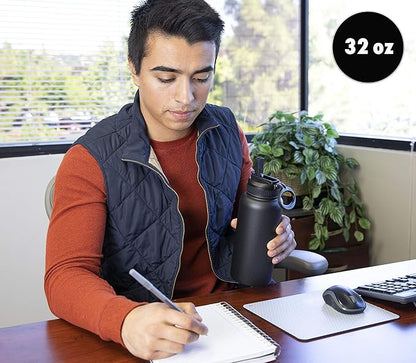 MIRA 32 oz Insulated Water Bottle - Stainless Steel Sports Flask with 2 Lids (Straw & Handle) - Cold Drink Thermo - Hawaiian Blue