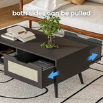 Load image into Gallery viewer, Black Rattan Coffee Table, Mid Century Modern with Drawer &amp; Shelf, 39'' Wooden Boho Coffee Table for Living Room