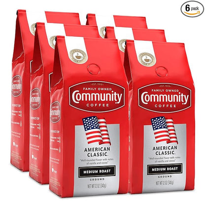 Community Coffee American Classic, 72 Ounces Ground Coffee, Medium Roast, 12 Ounce Bag (Pack of 6)