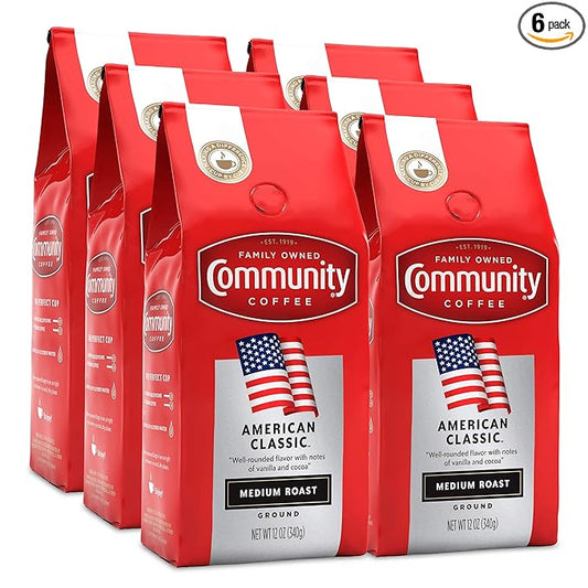 Community Coffee American Classic, 72 Ounces Ground Coffee, Medium Roast, 12 Ounce Bag (Pack of 6)