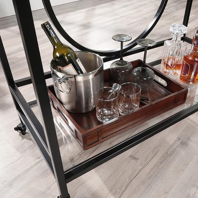 Sauder International Lux Bar Cart, Black Finish