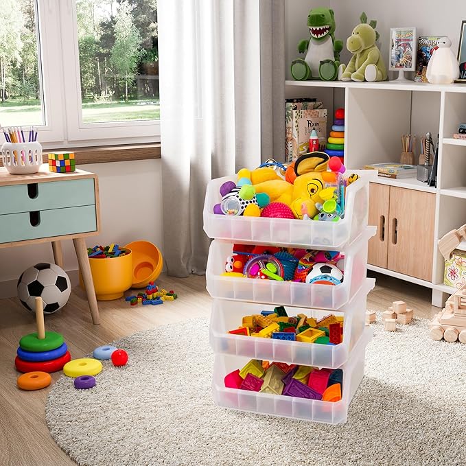 Plastic Containers for Organizing and Storage Bins for Closet, Kitchen, Office, Garage or Pantry Organization, Stackable Bins, Extra Large (14.8" x 16.5" x 7"), 4-Pack, Clear