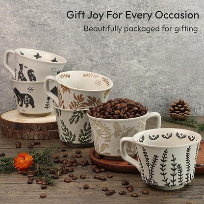 Ceramic Coffee Mug, 12 oz Novelty Unique Teacup with Handle, Stoneware Cup for Tea Mocha Latte Cappuccino Espresso (Ivy)