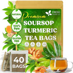 Load image into Gallery viewer, FreshDrinkUS, Premium 40 Soursop Turmeric Tea Bags, 100% Natural, Blend of Soursop Leaves, and Turmeric Root. Made with Natural Material Tea Bags. No Sugar, Vegan.