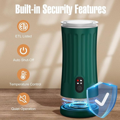 Milk Frother, 4-in-1 Electric Milk Frother and Steamer, Automatic Hot and Cold Foam Maker and Milk Warmer for Coffee, Latte, Cappuccino, Macchiato, Hot Chocolate(Dark Green)