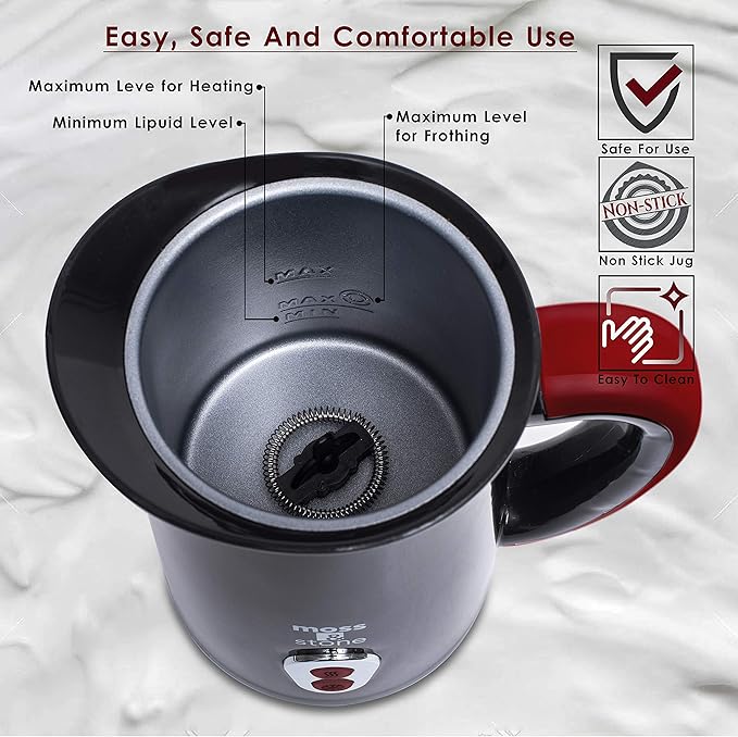 Moss & stone Electric Milk Frother & Steamer for Making Latte, Cappuccino, Hot Chocolate, Automatic Cold Hot Milk Frother & Warmer, Foam Maker, Auto Shut-Off, Detachable Base & Non-Stick Interior