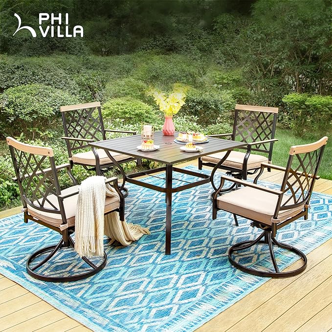 PHI VIALLA Patio Chairs Outdoor Swivel Dining Chairs Outdoor Furniture Chairs Set of 4 with Cushion Suports 300lbs for Lawn Garden Backyard Weather Resistant-Black Frame