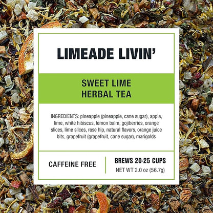Tiesta Tea - Limeade Livin, Loose Leaf, Sweet Lime Herbal Tea, Non-Caffeinated Fruit Blend, Make Hot or Iced Up to 25 Cups, 2 oz Resealable Pouch