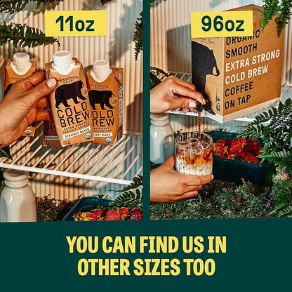 Wandering Bear Organic Cold Brew Coffee, Variety Pack, 32 fl oz (3pk - Black, Mocha, Vanilla) - Extra Strong, Bold, Smooth, Unsweetened, Shelf-Stable, Ready to Drink, Iced Cold Brewed Coffee Drinks