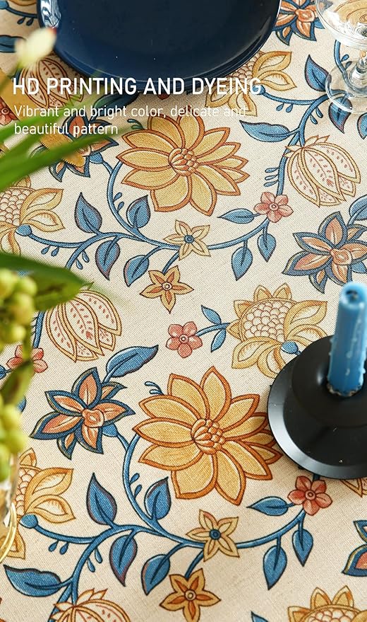 Designer Bohemian Floral Rectangular Tablecloth,Linen Colorful Table Cloth,Wrinkle Resistant Decor Tablecloths for Dining Thanksgiving Kitchen Party Christmas,55"*79"-Estevan B