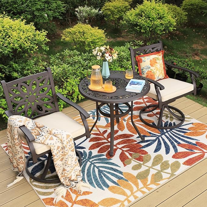 PHI VILLA 32 in Cast Aluminum Patio Outdoor Bistro Round Dining Table with Frosted Surface