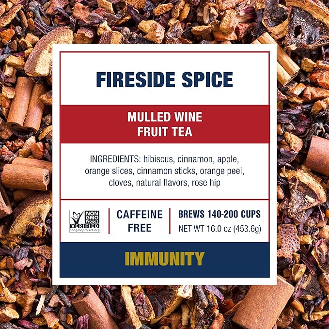 Tiesta Tea - Fireside Spice, Mulled Wine Herbal tea, Premium Loose Leaf Tea Blend, Non Caffeinated Holiday Teas, Make Hot or Iced & Brews Up to 200 Cups - 16 Ounce Resealable Bulk Pouch