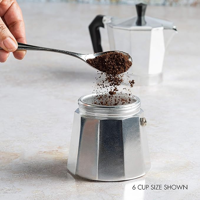 Primula Classic Stovetop Espresso and Coffee Maker, Moka Pot for Italian and Cuban Café Brewing, Greca Coffee Maker, Cafeteras, 3 Espresso Cups, Silver