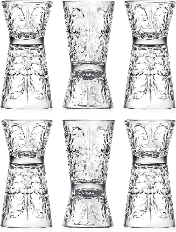 Barski Glass - Reversible Shot Glass - Jigger Tumbler - Designed Tumblers - Use for Liquor - Vodka - Cocktail - Set of 6 Glasses - One side is 1 oz, Other Side is 2 oz. - Made in Europe