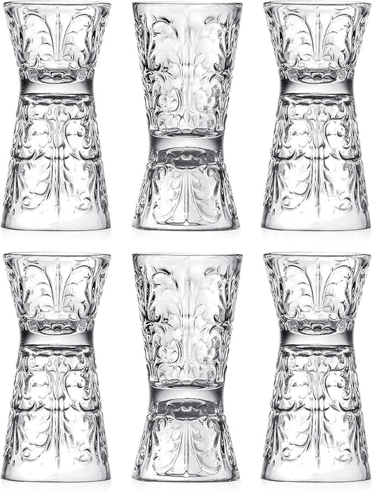 Barski Glass - Reversible Shot Glass - Jigger Tumbler - Designed Tumblers - Use for Liquor - Vodka - Cocktail - Set of 6 Glasses - One side is 1 oz, Other Side is 2 oz. - Made in Europe