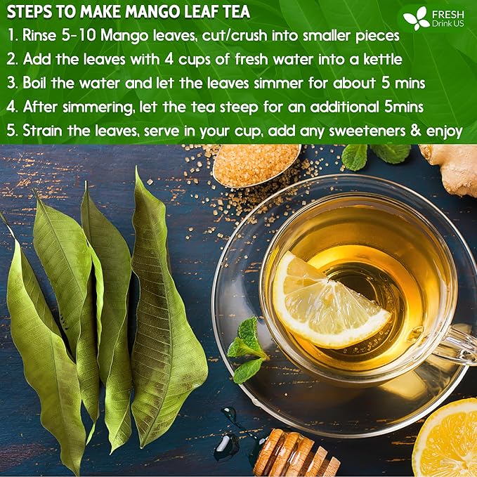 FreshDrinkUS, Premium 140+ Mango Whole Leaves Dried, 100% Natural & Pure from Dried Mango Leaves Tea, No Additives, No Caffeine, Vegan