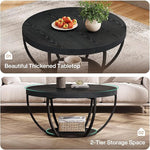 Load image into Gallery viewer, Tribesigns Black Round Coffee Table, 31.7" Modern 2-Tier Circle Coffee Table with Storage Shelves, Accent Cocktail Table Center Table for Living Room