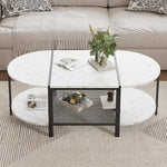 Load image into Gallery viewer, SENIG Oval Coffee Table with Faux Marble Top, 2-Tier Storage Shelf and Metal Frame, Living Room Center Table Modern, White Marble Finish