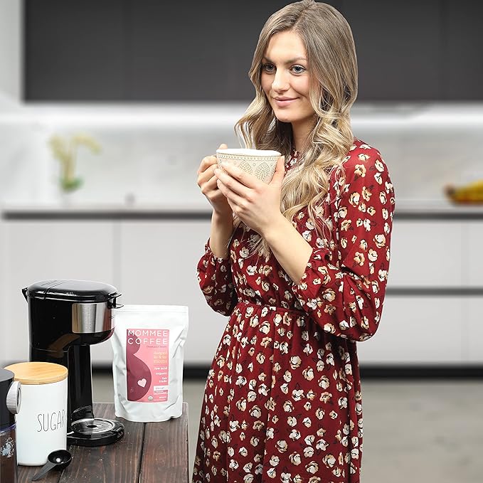 Mommee Coffee Decaf Ground Low Acid Coffee - 100% Arabica Organic Decaf Coffee Beans with Smooth Caramel Flavor - Medium Grind for Drip, Reusable One Cup Filters - 11 oz