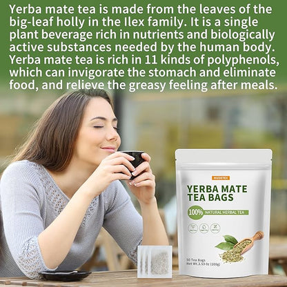 Unsmoked Yerba Mate Tea Bags with 50 Count - Yerba Mate Rich in Chlorophyll, Antioxidants and Vitamins