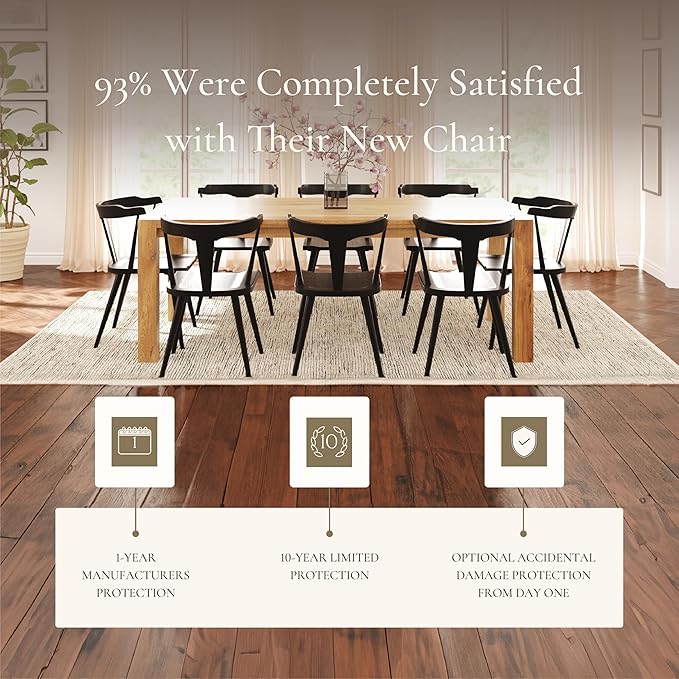 Poly & BARK Mid Century Modern Enzo Black Dining Chair – Solid Oak Wood Splat Back Chair, 18" Seat Height, 32" Tall – Stylish MCM Kitchen & Dining Room Chair - Set of 4