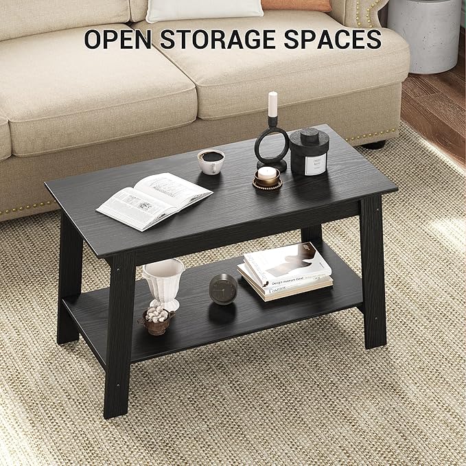 31.5 Inch Coffee Table with 2-Tier Storage – Modern Industrial Farmhouse Coffee Table for Living Room, Compact Durable MDF & Particle Board, Easy Assembly, Black Center Table for Living Room or Office