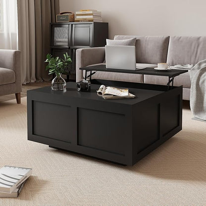 Lift Top Coffee Table with Storage, 31.5" Square Black Coffee Table with Large Hidden Storage, Wood Living Room Table Center Table for Living Room Dining Reception Room