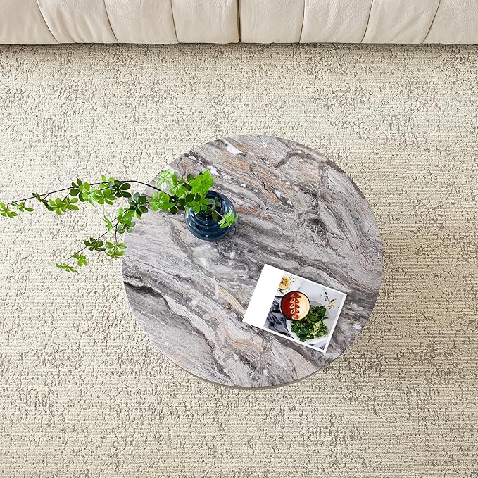 31.5" Modern Round Coffee Table,Small Coffee Tables Center Table with Metal Legs Marble-Patterned Tabletop for Living Room Office Apartment,Easy to Assemble, Grey Marble