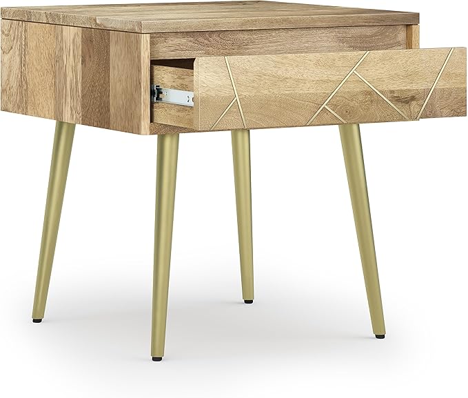 SIMPLIHOME Jager Mid Century - Contemporary 22 inch Wide Metal Side Table in Natural for the Living Room and Bedroom