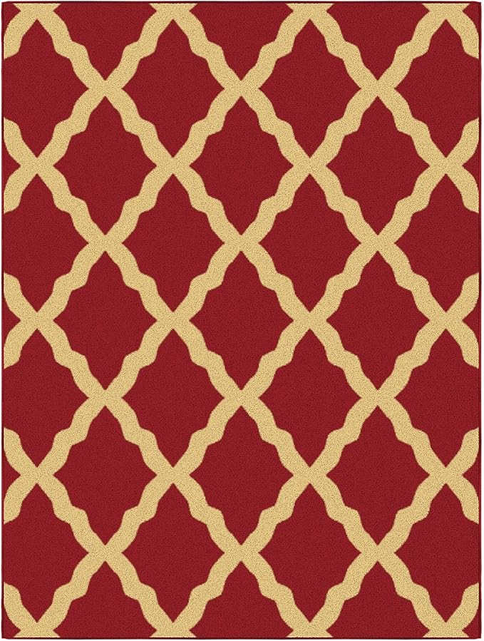 Ottomanson 5' x 6'6" Rugs for Living Room Trellis Area Rug for Bedroom - Non Slip Durable Large Floor Carpet for High Traffic Areas - Indoor Rug for Dining Room Kitchen Kids Playroom, Red