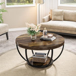 Load image into Gallery viewer, Tribesigns Round Coffee Table, 31.7" Wooden 2-Tier Circle Coffee Table with Storage Shelves, Modern Accent Cocktail Table Center Table for Living Room, Rustic Brown