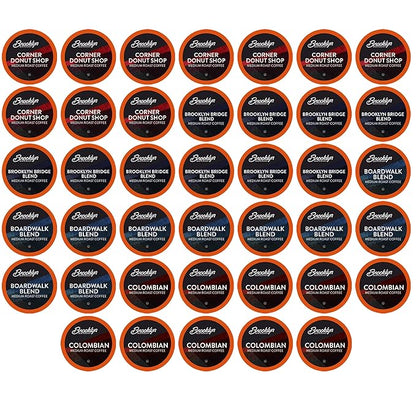 Brooklyn Beans Coffee Pods, Medium Roast Gourmet Variety Pack - Compatible with Keurig K Cup Brewers Including 2.0 Machines, 40 Count
