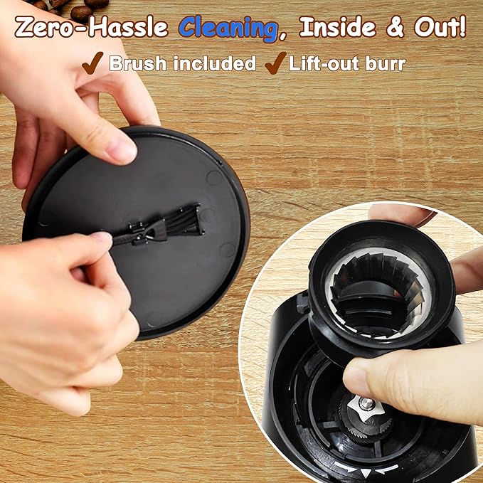 Electric Conical Burr Coffee Bean Grinder with 25 Precise Settings, Touchscreen Adjustable Electric Burr Mill with LED Screen & Anti-static Device, Organ-Style Powder Blower