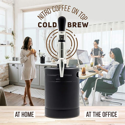 NutriChef Nitro Cold Brew Coffee Maker - 64Oz Stainless Steel Home Brew Coffee Keg w/Adjustable Pressure Regulator, Nitrogen Coffee Growler Machine Dispenser System, Stout Creamer Faucet NCNTROCB20