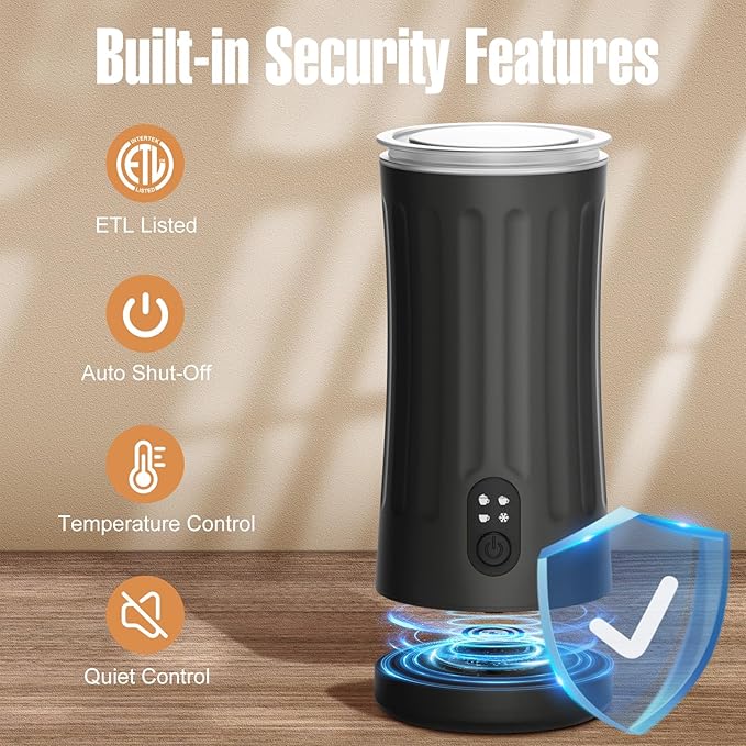 Milk Frother, 4-in-1 Electric Milk Frother and Steamer, Automatic Hot and Cold Foam Maker and Milk Warmer for Coffee, Latte, Cappuccino, Macchiato, Hot Chocolate(Jet Black)