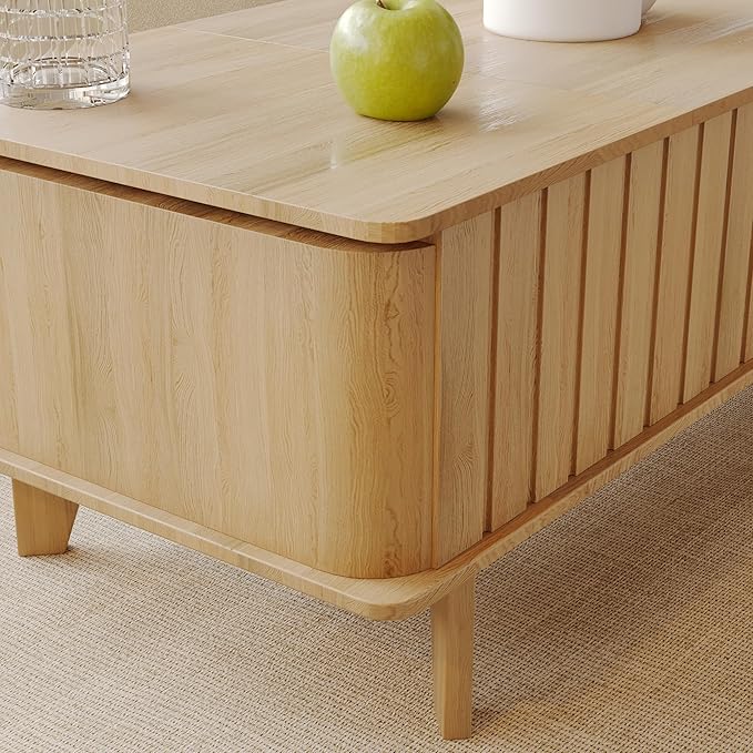 Extendable Coffee Table with Storage, Wood Coffee Table with Hidden Compartment, Expandable Coffee Tables with Side Table for Living Home(Natural)