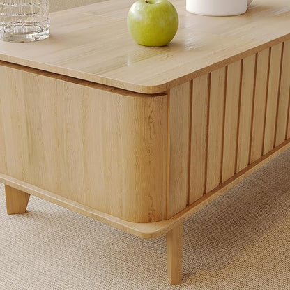 Extendable Coffee Table with Storage, Wood Coffee Table with Hidden Compartment, Expandable Coffee Tables with Side Table for Living Home(Natural)