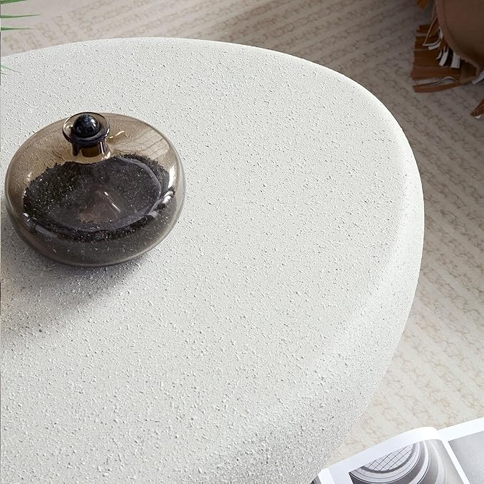 Faux Rock Coffee Table,Drum Coffee Table Fiberglass Tea Table for Living Room, Accent Imitation Stone Central Table No Need Assembly